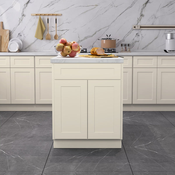 English Elm 27"in Antique White Plywood Kitchen Base Cabinet Soft Close Door Adjustable Shelf T3210P296356