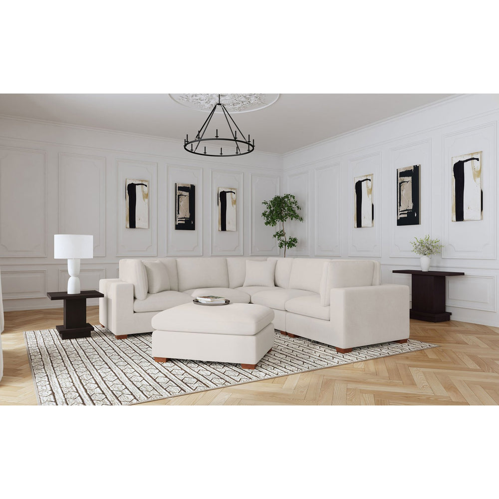 English Elm Murtagh Curved Modular Sectional Sofa with Deep Fabric Upholstery and Tapered Black Legs Ivory B062S01581