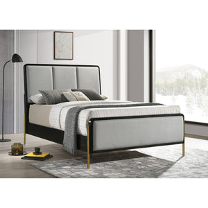 English Elm Anser Queen Panel Bed In Black And Gray With Gold Metal Legs – Modern Glam For Stylish Bedrooms B062S01252