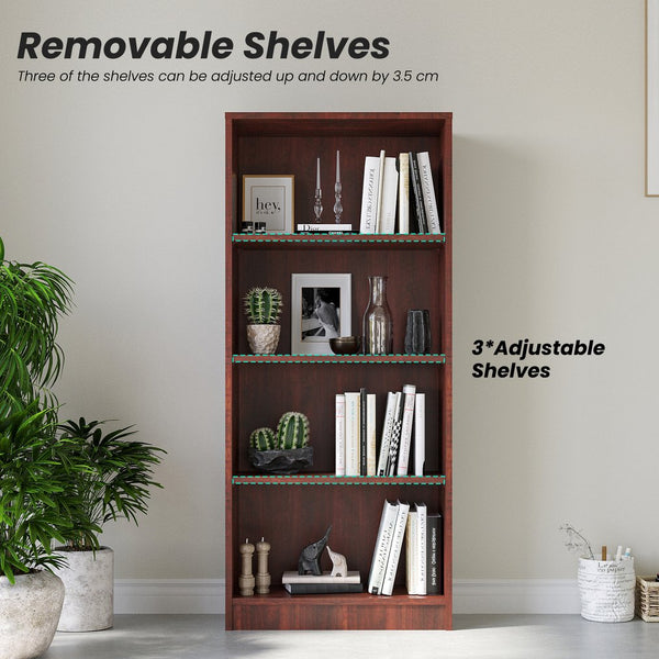 English Elm Bookcase Freestanding 4-Shelf Wood Bookshelf with Adjustable Shelves Sturdy Multipurpose Storage Unit for Home Office and Display (60x17x7) Cherry T3623P408796