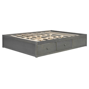 English Elm Queen Platform Storage Bed with Hydraulic Lift Footboard and Four Drawers Antique Finish Gray LP000139AAE