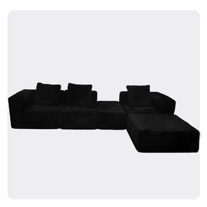 English Elm Modular Plush Velvet Sectional Sofa 4-Seat Cloud Couch with Oversized Chaise, Stain-Resistant Comfort Black W3341P346293