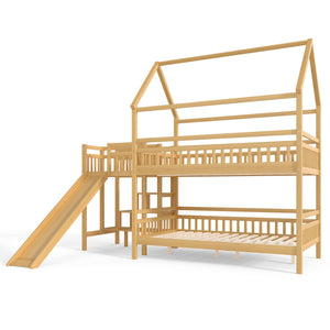 English Elm Full Bunk Bed with Trundle Bookshelf Storage Pine Frame Car Design for Kids Natural W1580S00303