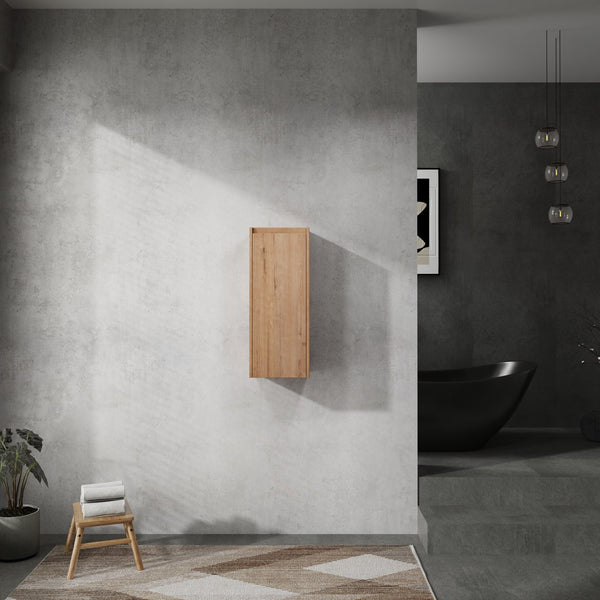 English Elm 12" Wall-Mounted Bathroom Side Cabinet with Soft-Close Hinges, Hidden Handle, Water-Resistant Finish W999P196498