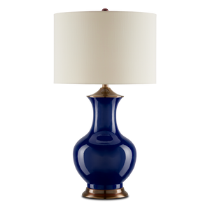 Lilou White Table Lamp - Elegant Ceramic Design with Antique Brass Finish and Off-White Shade Accent
