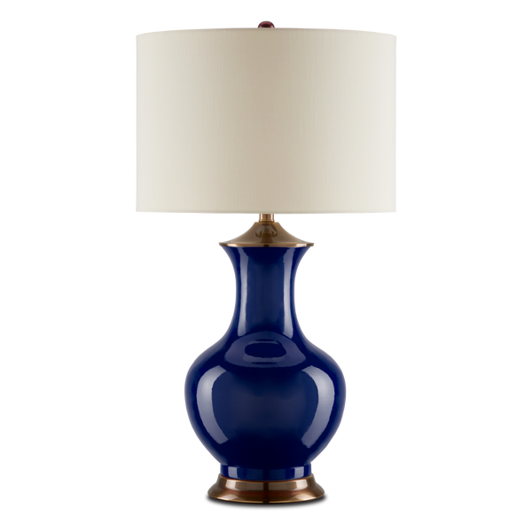 Lilou White Table Lamp - Elegant Ceramic Design with Antique Brass Finish and Off-White Shade Accent