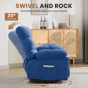 English Elm Swivel Rocker Recliner Ergonomic Glider Chair with Storage Pockets for Small Spaces Blue W1521P479284