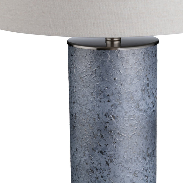 Crestview Collection Transitional Cylinder Table Lamp - Elegant Blue Glass, Oatmeal Linen Shade, Perfect For Any Space   Cvabs2222