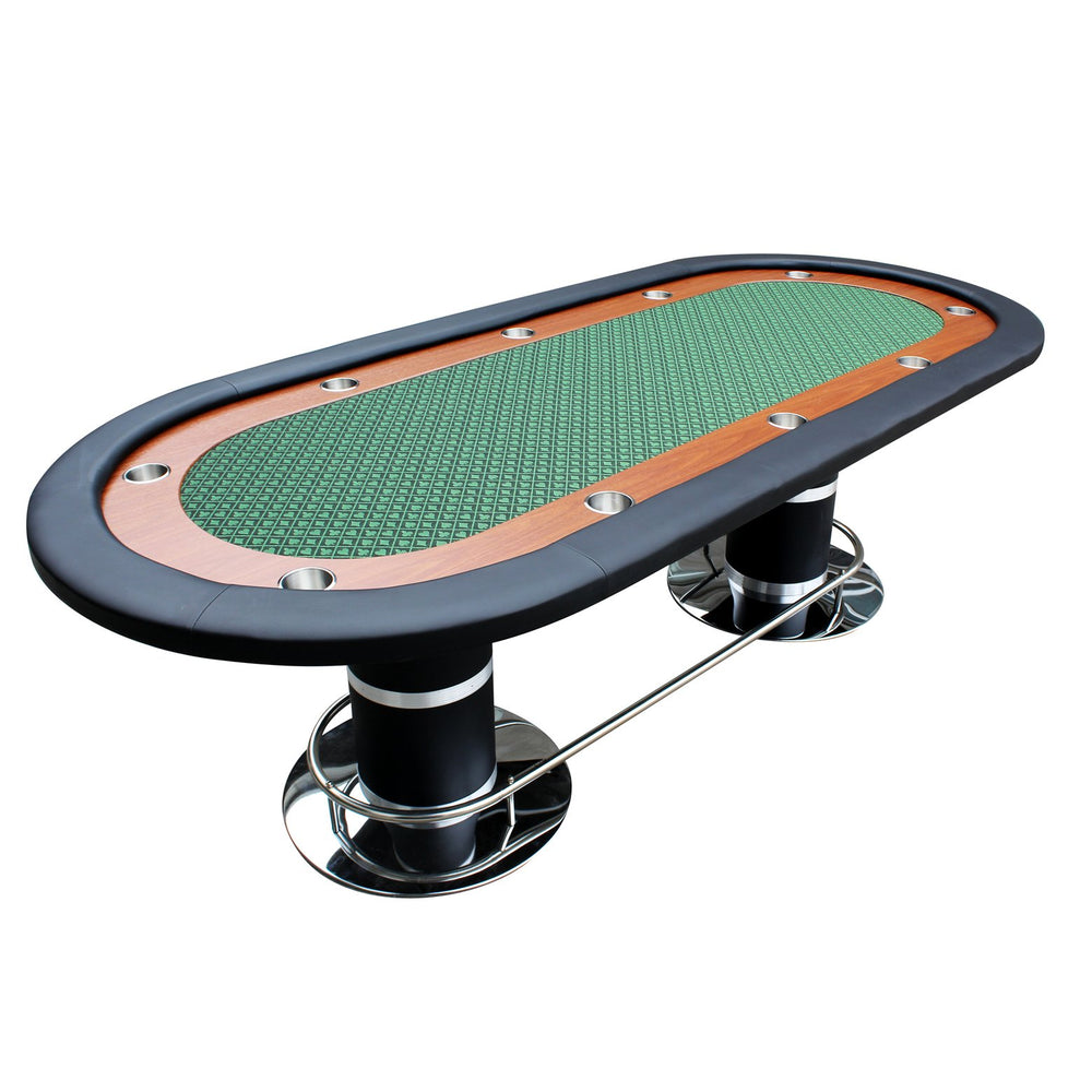 English Elm 96" Oval Poker Table Seats 10 with Speed Felt Surface Stainless Steel Cup Holders Green W2748S00051