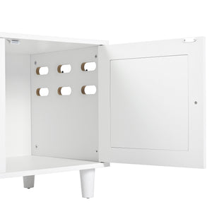 English Elm Modern Wood Cat Cabinet with Sisal Scratcher, Magnetic Litter Box Enclosure with Storage & Hooks, Cream White N843P252373C