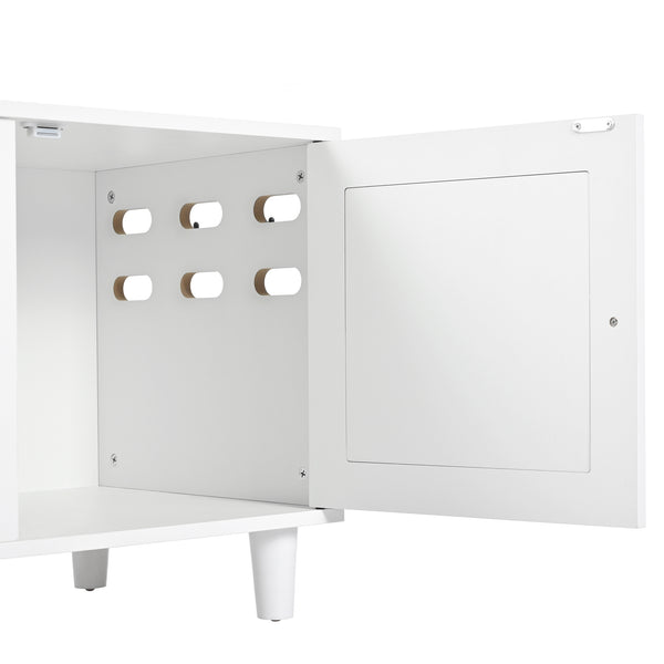 English Elm Modern Wood Cat Cabinet with Sisal Scratcher, Magnetic Litter Box Enclosure with Storage & Hooks, Cream White N843P252373C