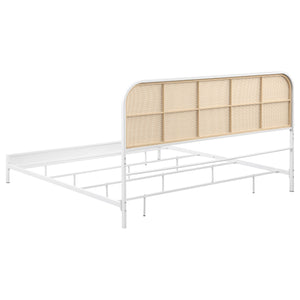 English Elm Kenneth White Steel Eastern King Bed with Woven Cane Rattan Headboard for Coastal Rooms B062P440083