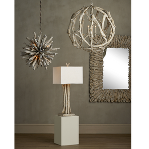 Driftwood Whitewash Orb Chandelier - Coastal Elegance in Natural Driftwood, Adjustable Height Design