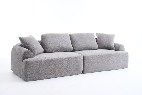 English Elm LY-024GY Plush 4-Seater Compression Sofa in Gray Crochet Yarn Fabric with 4 Pillows, Breathable Comfort 103" wide W2231S00017