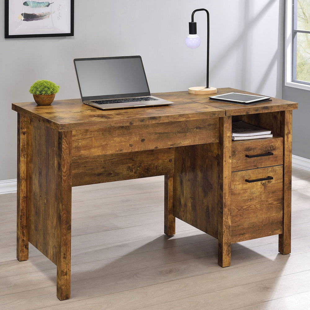English Elm Chicolm Rustic Nutmeg Lift Top Office Desk with Lift-Top Storage, Standing Height, Drawer & File Cabinet B062P337738