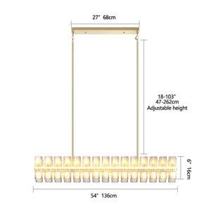 English Elm Crystal Gold Rectangle Chandelier 32.7in Modern Farmhouse 60W G4 LED Warm White Ceiling Fixture W2312P368697