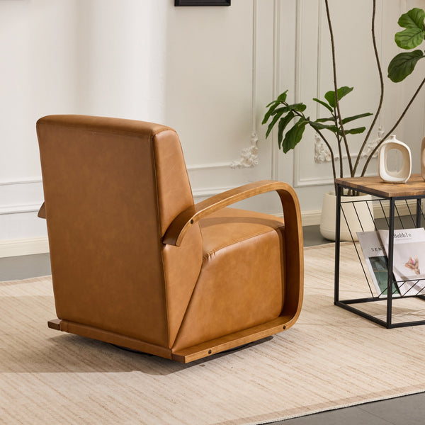 English Elm single-person ergonomic swivel leisure sofa chair in antique brown faux leather with casters and lumbar support W3248P354244