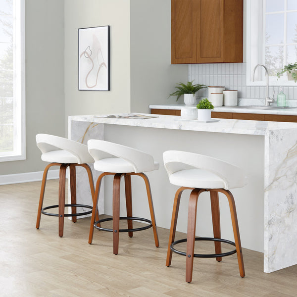 English Elm Fixed-height Swivel Counterstools Walnut Bentwood Velvet Seat Black Footrest Set B202S01760