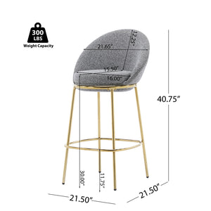 English Elm Christopher Knight Home® - Celano Upholstered Metal Barstool Set of 2 with Plush Rounded Seat, Semi‑Enclosed Backrest, Durable Frame Gold,Gray N775P268055G
