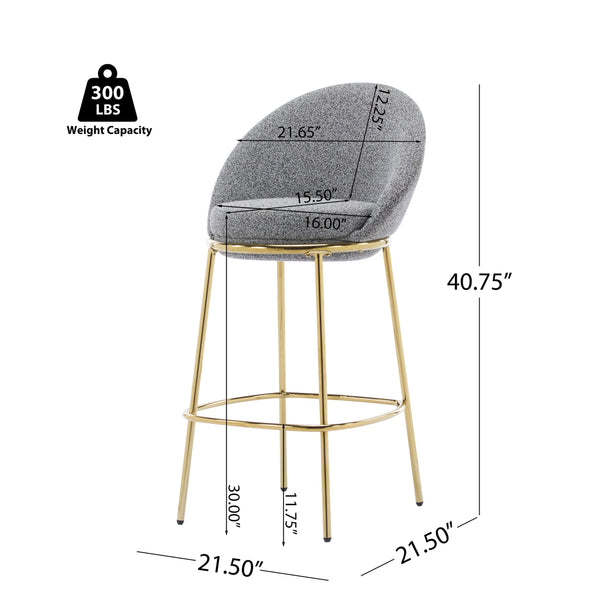 English Elm Christopher Knight Home® - Celano Upholstered Metal Barstool Set of 2 with Plush Rounded Seat, Semi‑Enclosed Backrest, Durable Frame Gold,Gray N775P268055G