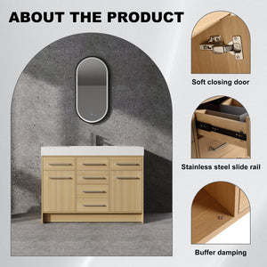 English Elm 48" Freestanding Bathroom Vanity with Resin Sink, Original Oak Finish, 2 Doors & 6 Drawers, Plywood W1972P315227