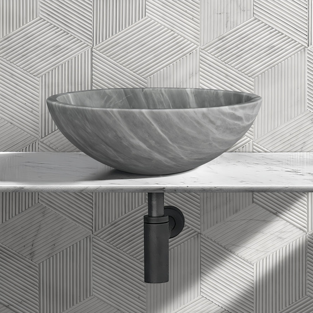 English Elm Carrara Gray Marble Vessel Sink – Semi-Polished Natural Stone Elegance For Luxurious Bathrooms W1696P333278