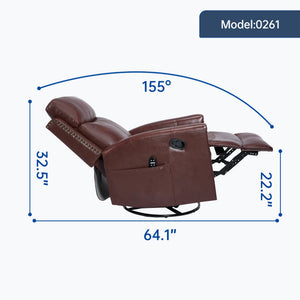 English Elm Wine Red Genuine Leather Swivel Rocker Recliner with Massage Heat for Living Room W1803P323712