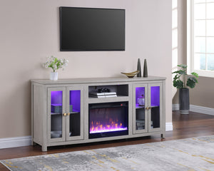English Elm Emerson 70 Inch Fireplace Tv Stand with Led Accents Electric Heater and Media Storage Light Gray B2749P413266