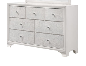 English Elm 1pc Glam Seven-Drawer Dresser with Embossed Crocodile Finish, Felt-Lined Top Drawers & Dovetail Craftsmanship White 62.4 L x 20.4 W x 41.3 H B011P217894