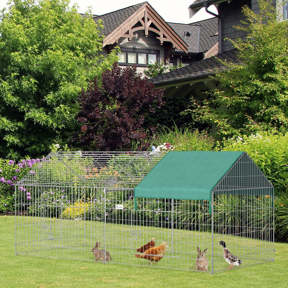 English Elm Pawhut Roofed Small Animal Enclosure with Four Gates for Rabbits Chinchillas Chickens W2225P173732