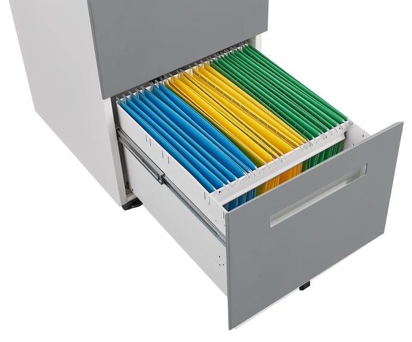 English Elm 2 Drawer Rolling Metal File Cabinet Locking Under Desk Storage for Home Office W124770978