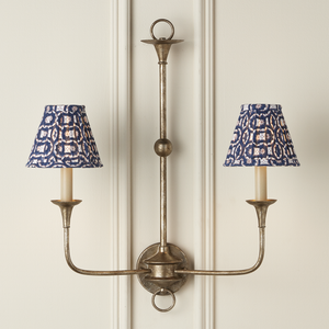 Block Print Navy Multi Pleated Chandelier Shade - Chic Cotton Decor for Bohemian Spaces and Style