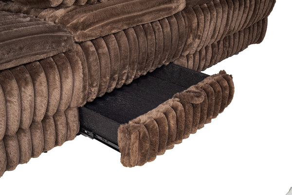 English Elm Manual Motion Loveseat with Fur-Like Corduroy Upholstery, Plush Arms, Dual Cup Holders & Storage Chocolate 33 L x 94 W x 28 H B089P296898