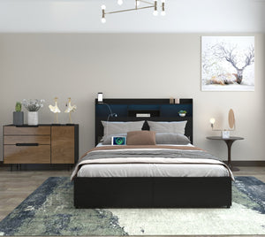 English Elm Queen Bed Frame With 6 Drawers, Headboard Charging Station, No Box Spring Needed, Noiseless Design W2129P387061-GIGA