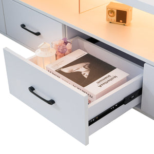 English Elm 4-drawer Entertainment Center with Acrylic Panel Doors for Modern Living Room Tv Storage White W2178S00001