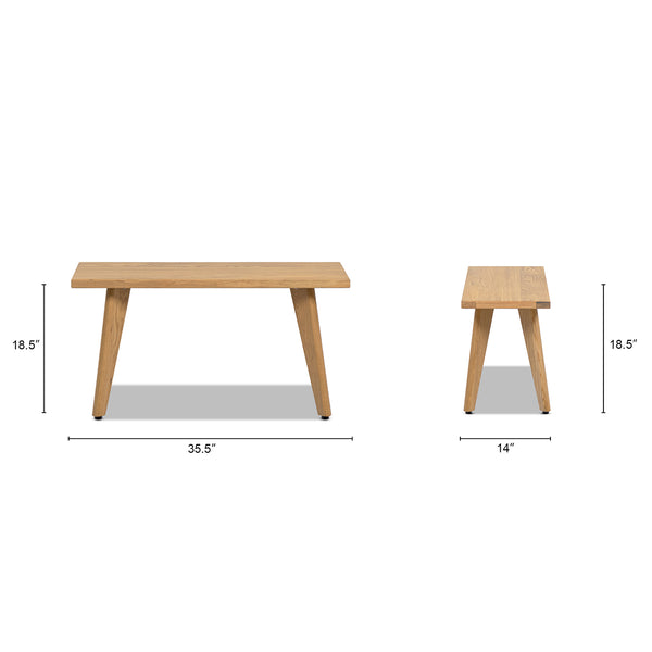 English Elm Jennifer Taylor Home - Capri Solid Red Oak Wood Bench 35.5" — Handcrafted Natural Brown Oak, Mid-Century Tapered Legs, Slim Profile Seating B2719P395571