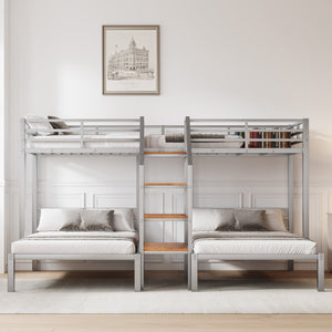 English Elm Metal Triple Bunk Bed Space-Saving Twin over Twin & Twin Design with Staircase Storage Shelves, Durable Metal Frame Silver GX001115AAN