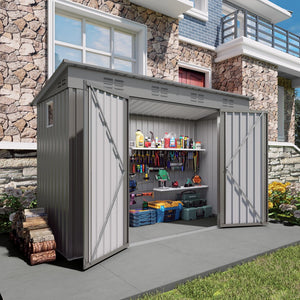 English Elm 4 X 9 Ft Galvanized Steel Outdoor Shed with Vented Sloped Roof and Wide Swing Doors W3213S00006