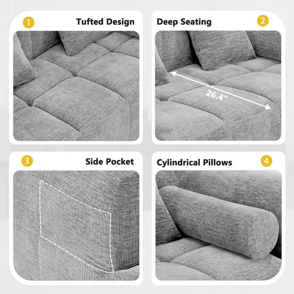 English Elm 101.2" Modular Chenille Sectional Sofa with Tufted Cushions and Deep Seating for Living Room N719S001890R