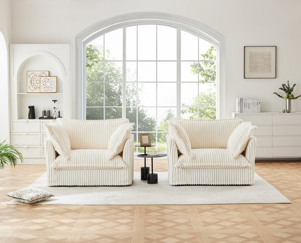 English Elm Set Of 2 Slipcovered Armchairs - Plush Comfort With Cream Corduroy, Deep Seats & Soft Pillows! W3041S00022-GIGA