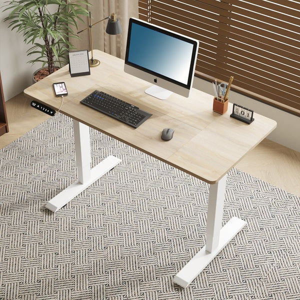 English Elm 48"×24" Electric Height Adjustable Standing Desk with Memory Presets for Modern Home Office Oak W614P376246