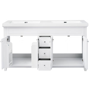 English Elm [video] 60 Inch Freestanding Bathroom Vanity Dual Resin Sinks Soft Close White Cabinet N759S351759K