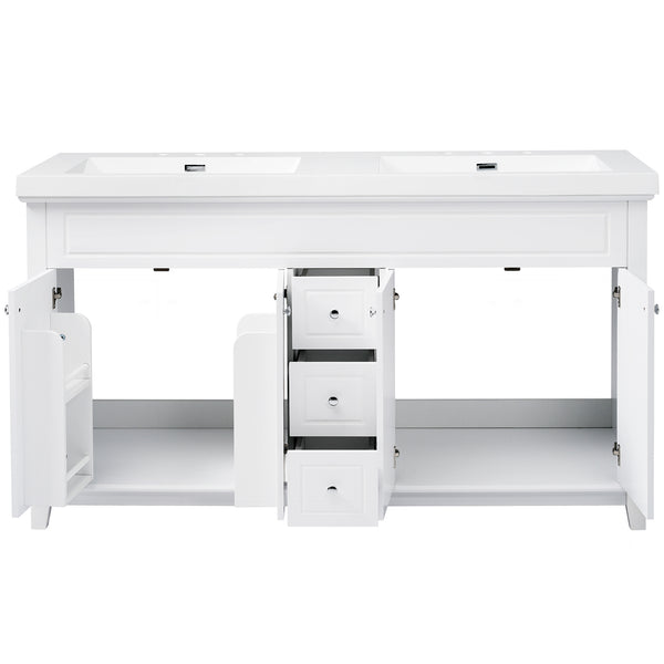 English Elm [video] 60 Inch Freestanding Bathroom Vanity Dual Resin Sinks Soft Close White Cabinet N759S351759K