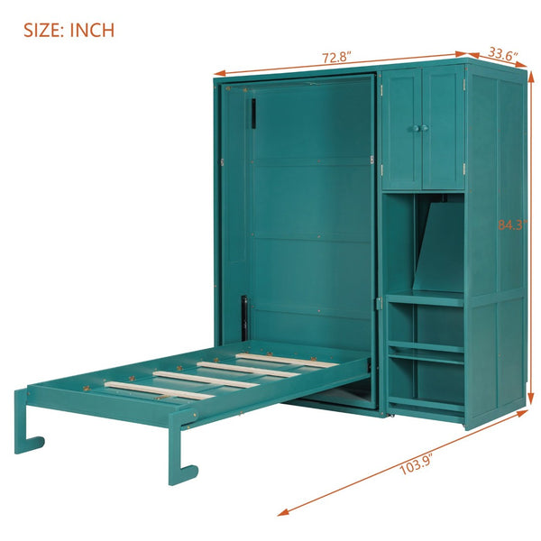 English Elm Twin Size Rotating Murphy Bed With Integrated Bookshelf, Extendable Desk & Stylish Storage Solutions N820S00066C-GIGA