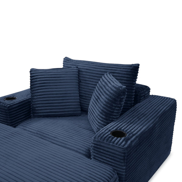 English Elm 52.4'' Boneless Foam Chaise Lounge Convertible Corduroy Sofa Bed for Living Room Blue W1117P410670