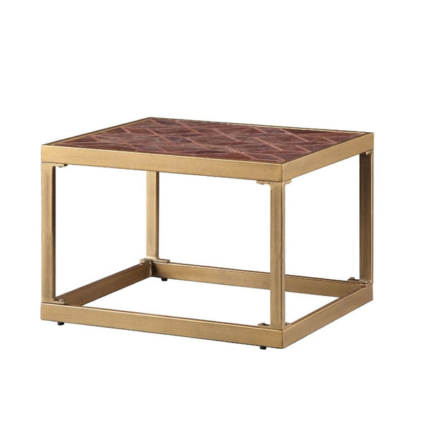 English Elm Retro Brown End Table – Stylish Vintage-Modern Design With Leather Top & Open Iron Base For Versatile Use B062P209087-GIGA