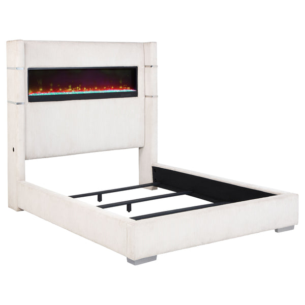 English Elm Judah Queen Wingback Bed Cream Corduroy Upholstered with Headboard Flame Visualizer B062P451805