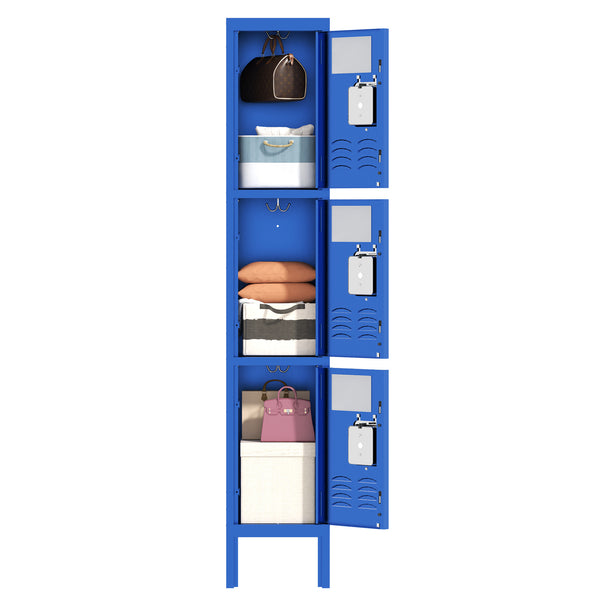 English Elm 66"H Metal Lockers 3-Door Blue with Ventilation, Mirrors & Anti-Pry Locks for Gym Office School Home Garage T2398P342713