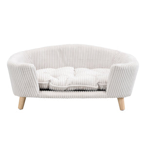 English Elm Elevated Pet Sofa with Corduroy Upholstery Rubberwood Legs and Supportive Foam for Small Dogs Beige N779P395017A
