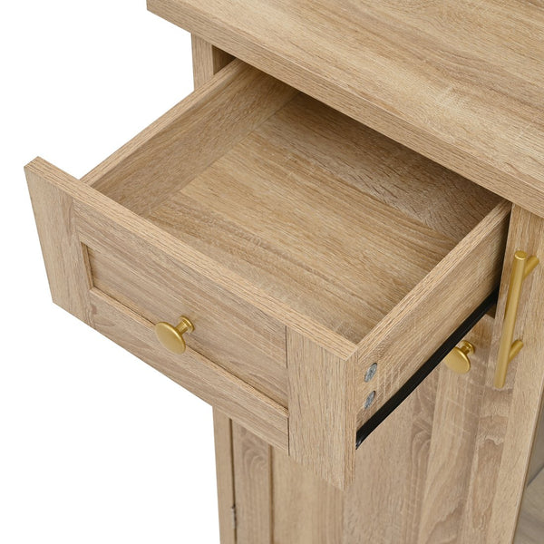 English Elm Topmax Farmhouse Buffet Hutch with Wine Rack Shaker Glass Pantry Cabinet N717P327043N